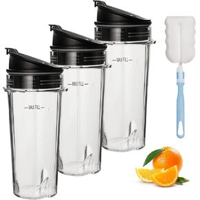 3 Pack 16oz Blender Cup Set Fit for Ninja Replacement Parts, Single Serve Blender Cups+Sip & Seal lids for Ninja BL770 Fit for Nutri Ninja Compact Personal Blender QB3001SS BL660 BL740 BL780 BL810
