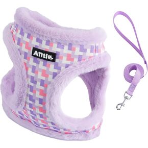 AIITLE Warm Plush Dog Vest Harness and Leash Set - No-Pull Plaid Dog Harness with Safety Buckle - Cold Weather Dog Harness for Indoor and Outdoor Use for Puppy and House Cats Purple XXS