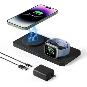 Wireless Charging Pad for Apple - Magnetic 2 in 1 Charger for iPhone 15/14/13/12 Pro Max/Pro/Mini, Apple Watch Ultra/8/7/6/SE/5/4/3, AirPods 3/Pro 2