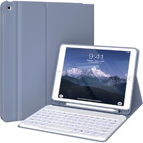for iPad 9th/8th/7th Generation Case with Keyboard (2021/2020/2019) - 7 Colors Backlit Wireless Detachable Folio Keyboard Cover with Pencil Holder for iPad 10.2 Inch, Gray