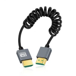 CY Cable Mini HDMI 2.1 Male to HDMI Male 8K 60hz Stretch Coiled Cable Left Angled 90 Degree for HDTV Computer Laptop Monitor