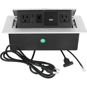 منفذ منبثق للطاولة، مقبس منبثق لسطح المكتب، مقبس سطح الطاولة، صندوق توصيل مقبس شريط الوسائط المتعددة مع USB 3.0/2×AC/2×HDMI/USB-A/USB-C/LAN لمكتب مكتب المؤتمرات (أسود-3) in Kuwait