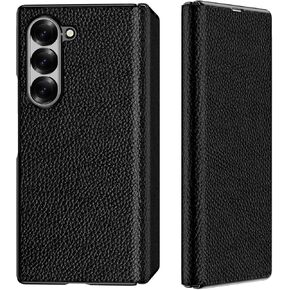 Phone Case for Samsung Galaxy Z Fold 6,Premier Luxury Genuine Leather,Full Body Flip Slim Protective Cover for Galaxy Z Fold6 5G 2024 (Black)