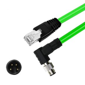 M8 4-Pin A Coding Male to RJ45 Male Cable, High-Flex Compatible Sensor Light Green Ethernet Cable 1 Meters