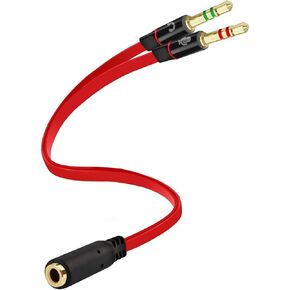 Red Headphone Splitter for Computer 3.5mm Female to 2 Dual 3.5mm Male Headphone Mic Audio Y Splitter Cable Smartphone Headset to PC Adapter Headphone Splitter, Upgraded,Headphone Adapters