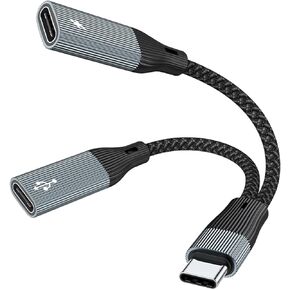 USB C Splitter, 2-in-1 USB C Headphone Adapter Audio Dongle Cable with PD 60W Charging Port Compatible with iPhone 16/15 Series, iPad, Galaxy S24/S23 and More