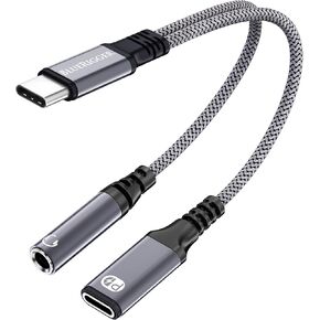 BlueRigger USB C to 3.5mm Headphone and Charger Adapter (2 in 1 USB-C PD Fast Charging Port to AUX Audio Jack Dongle, Type C 2.0, USBC to Mic Jack PD Cable) - Compatible with Phone, Laptop, Earphones