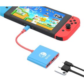 Adapter Docking Station for Nintendo Switch, 3-in-1 Portable TV Dock Station Replacement for Official Switch Dock with HDMI and USB 3.0 Port and Charging Port (Blue red)