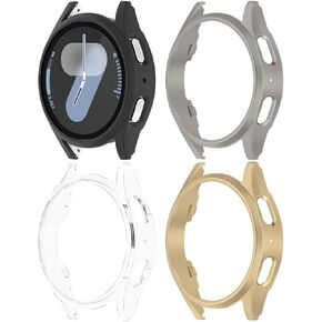 Miimall 4 Pack for Galaxy Watch 7 Case, Shockproof, Anti-Impact, Anti-Scratch, Wear Resistant Hard PC Protective Bumper Case for Samsung Galaxy Watch 7 44mm, Clear+Black+Titanium+Champagne Gold