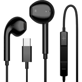 Black USB C Headphones Wired for iPhone 16/15 Series, for iPad Pro Air 5/4/Mini 6/iPad 10th, Type C Earbuds for MacBook Pro/air, Control Microphone, Volume, Music