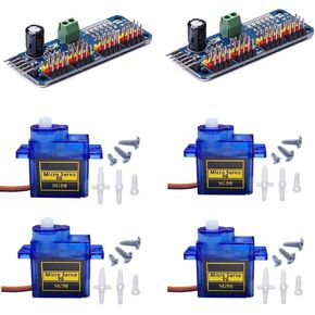 2Pack PCA9685 16 Channel 12-Bit PWM Servo Motor Driver IIC Module with 4Pack SG90 Servo for Arduino Robot
