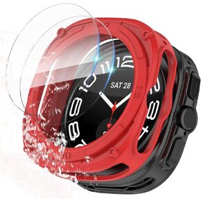 [1+2Pack] Case for Samsung Galaxy Watch Ultra 47mm Screen Protector, Soft Shock-Proof Silicone Bumper Case + HD Tempered Glass Protective Film, Face Cover Set for Galaxy Watch Ultra (White, 47mm)