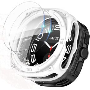 [1+2Pack] Case for Samsung Galaxy Watch Ultra 47mm Screen Protector, Soft Shock-Proof Silicone Bumper Case + HD Tempered Glass Protective Film, Face Cover Set for Galaxy Watch Ultra (White, 47mm) in Kuwait