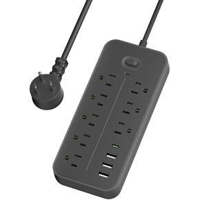 Surge Protector Power Strip with 8 Outlets, 4 USB Ports (USB-A & USB-C), for Home and Office Use, Black