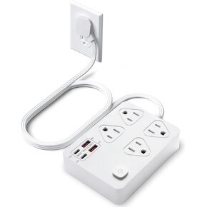 Surge Protector Power Strip 4 Outlets with 4 USB (2 USB C) Charging Port PD 20W,6Ft Flat Plug Extension Cord 4 Outlets Extender, Fast USB C Multiple Charging Station for Home Office (White)
