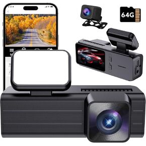 4K Dash Cam Front and Rear, 4k+1080P Dual Dash Camera for Cars with 64G Card，WiFi&App,170-Degree Wide Angle,1.97" Display Car Camera, Night Vision, G-Sensor, Loop Recording