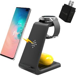 Wireless Charging Station for Samsung,3 in 1 Qi Fast Charger Stand for Samsung S21/S20/S10/Note 20/10/9/8,Galaxy Watch 3&Buds(with Adapter)
