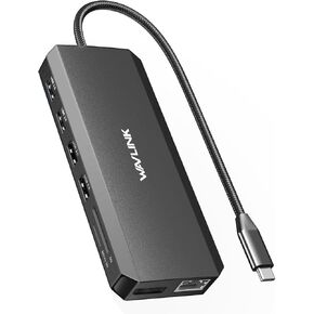 WAVLINK USB C Docking Station Dual Monitor, USB C Hub Laptop Triple Display, USB C to 2 HDMI,DisplayPort, PD Charging, Ethernet, 5 USB, SD/TF Read, Audio for MacBook Dell HP Lenovo Surface, Black