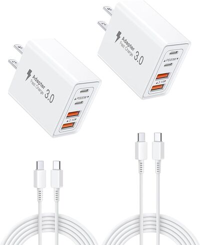 USB C Charger, 2-Pack 40W 4 Port USB C Fast Wall Charger Type C Charging Block Brick Cube, USB C Charger Block for iPhone 16/15/iPad Pro/AirPods, Galaxy and More (2-Pack 6 ft USBC Cable Included) in Saudi Arabia