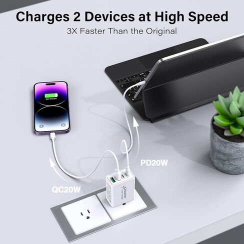 USB C Charger, 2-Pack 40W 4 Port USB C Fast Wall Charger Type C Charging Block Brick Cube, USB C Charger Block for iPhone 16/15/iPad Pro/AirPods, Galaxy and More (2-Pack 6 ft USBC Cable Included) in Saudi Arabia