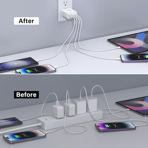 USB C Charger, 2-Pack 40W 4 Port USB C Fast Wall Charger Type C Charging Block Brick Cube, USB C Charger Block for iPhone 16/15/iPad Pro/AirPods, Galaxy and More (2-Pack 6 ft USBC Cable Included) in Saudi Arabia