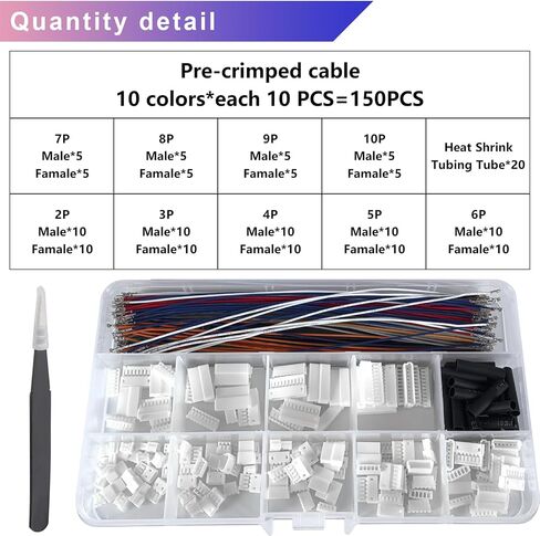 ZH 1.5mm JST Connector Kit with 28AWG Pre-Crimped Cables,2/3/4/5/6/7/8/9/10 Pin Housing JST Adapter of 150mm Wire Cable in Saudi Arabia
