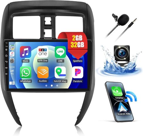 2G+32G Android 13 ستيريو سيارة مع CarPlay لاسلكي Android Auto لنيسان فيرسا سيدان راديو 2015-2019، شاشة لمس 10 بوصة راديو سيارة مع نظام تحديد المواقع واي فاي بلوتوث FM RDS HD كاميرا احتياطية جهاز استقبال صوت السيارة in Saudi Arabia