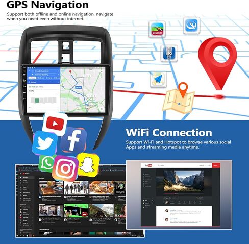 2G+32G Android 13 ستيريو سيارة مع CarPlay لاسلكي Android Auto لنيسان فيرسا سيدان راديو 2015-2019، شاشة لمس 10 بوصة راديو سيارة مع نظام تحديد المواقع واي فاي بلوتوث FM RDS HD كاميرا احتياطية جهاز استقبال صوت السيارة in Saudi Arabia
