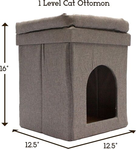 Downtown Pet Supply Cube Cat House - Modern Cat Condo & Kitten Bed - Foldable Cat Cube Bed with a Cat Toy - Faux Fur Kitty Bed - 16 in x 12.5 in x 12.5 in - Bamboo Cat Ottoman in Saudi Arabia