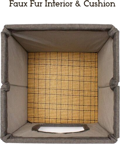 Downtown Pet Supply Cube Cat House - Modern Cat Condo & Kitten Bed - Foldable Cat Cube Bed with a Cat Toy - Faux Fur Kitty Bed - 16 in x 12.5 in x 12.5 in - Bamboo Cat Ottoman in Saudi Arabia