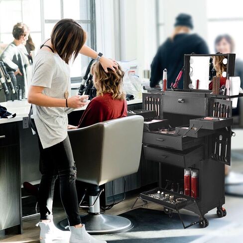 BYOOTIQUE Clipper Trimmer Portable Mobile Barber Station Tool Box Rolling Makeup Hair Salon Stylist Train Case Key in Saudi Arabia