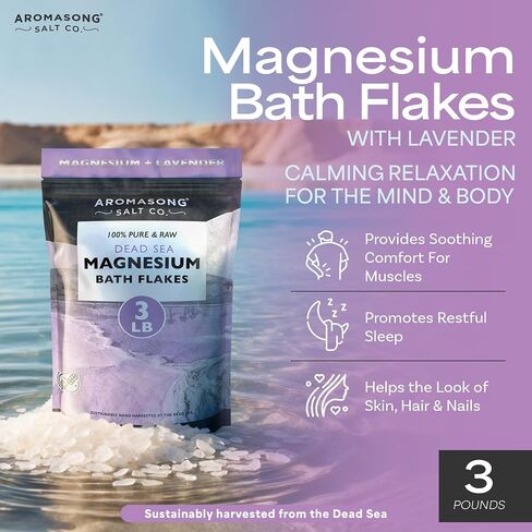 Aromasong Magnesium Flakes from The Dead Sea, 3 LB Resealable Pack (Packaging May Very) - Muscle Relaxing Magnesium Chloride Bath Salts Soak for Headaches, Stress & Leg Discomfort. in Saudi Arabia