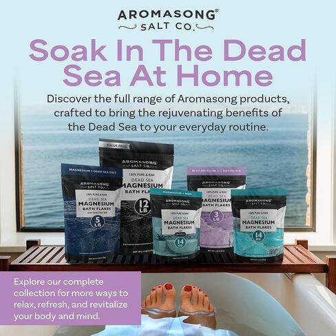 Aromasong Magnesium Flakes from The Dead Sea, 3 LB Resealable Pack (Packaging May Very) - Muscle Relaxing Magnesium Chloride Bath Salts Soak for Headaches, Stress & Leg Discomfort. in Saudi Arabia