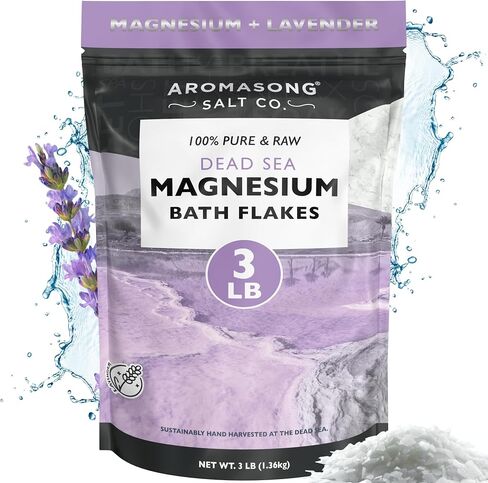 Aromasong Magnesium Flakes from The Dead Sea, 3 LB Resealable Pack (Packaging May Very) - Muscle Relaxing Magnesium Chloride Bath Salts Soak for Headaches, Stress & Leg Discomfort. in Saudi Arabia