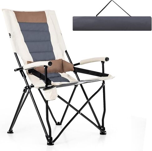 Goplus Camping Chairs, Portable Lumbar Back Beach Chair Heightened Design for Adults w/Cup Holder & Carrying Bag, Folding Chair for Outside, Fishing, Hiking, Picnic, Lawn (330 LBS Weight Capacity) (1) in Saudi Arabia