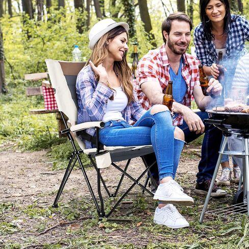 Goplus Camping Chairs, Portable Lumbar Back Beach Chair Heightened Design for Adults w/Cup Holder & Carrying Bag, Folding Chair for Outside, Fishing, Hiking, Picnic, Lawn (330 LBS Weight Capacity) (1) in Saudi Arabia