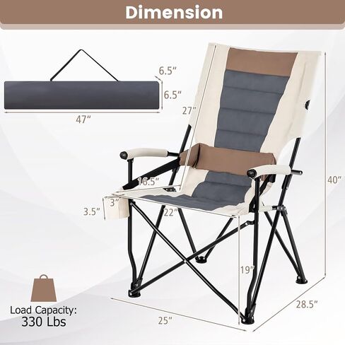 Goplus Camping Chairs, Portable Lumbar Back Beach Chair Heightened Design for Adults w/Cup Holder & Carrying Bag, Folding Chair for Outside, Fishing, Hiking, Picnic, Lawn (330 LBS Weight Capacity) (1) in Saudi Arabia