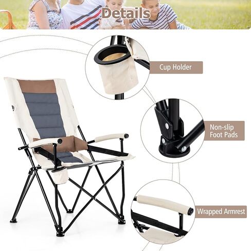 Goplus Camping Chairs, Portable Lumbar Back Beach Chair Heightened Design for Adults w/Cup Holder & Carrying Bag, Folding Chair for Outside, Fishing, Hiking, Picnic, Lawn (330 LBS Weight Capacity) (1) in Saudi Arabia