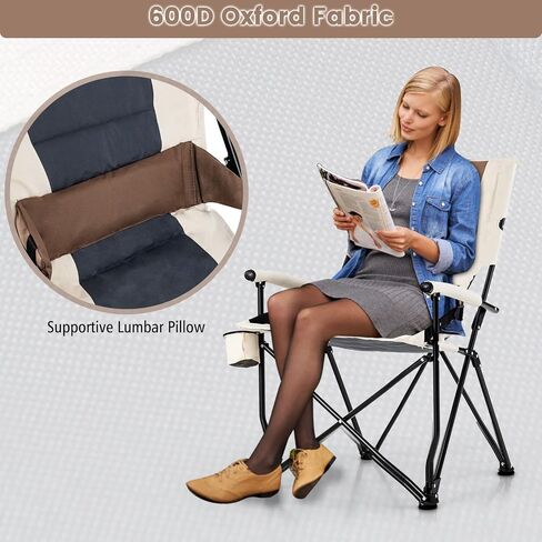 Goplus Camping Chairs, Portable Lumbar Back Beach Chair Heightened Design for Adults w/Cup Holder & Carrying Bag, Folding Chair for Outside, Fishing, Hiking, Picnic, Lawn (330 LBS Weight Capacity) (1) in Saudi Arabia