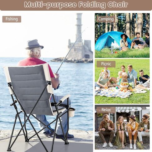 Goplus Camping Chairs, Portable Lumbar Back Beach Chair Heightened Design for Adults w/Cup Holder & Carrying Bag, Folding Chair for Outside, Fishing, Hiking, Picnic, Lawn (330 LBS Weight Capacity) (1) in Saudi Arabia