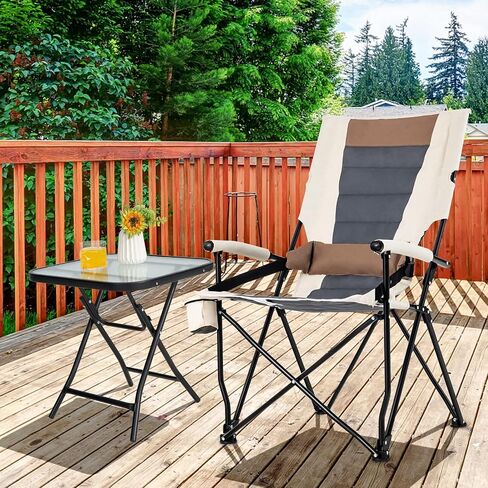 Goplus Camping Chairs, Portable Lumbar Back Beach Chair Heightened Design for Adults w/Cup Holder & Carrying Bag, Folding Chair for Outside, Fishing, Hiking, Picnic, Lawn (330 LBS Weight Capacity) (1) in Saudi Arabia