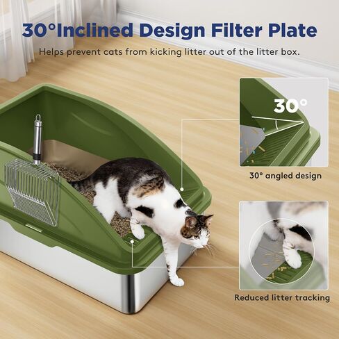 FURTIME Stainless Steel Litter Box with Lid, XL Metal Cat Litter Box for Big Cats, Extra Large Litter Box High Sided, Non-Sticky, Easy to Clean, Anti-Urine Leakage,Include Metal Litter Scoop, Beige in Saudi Arabia