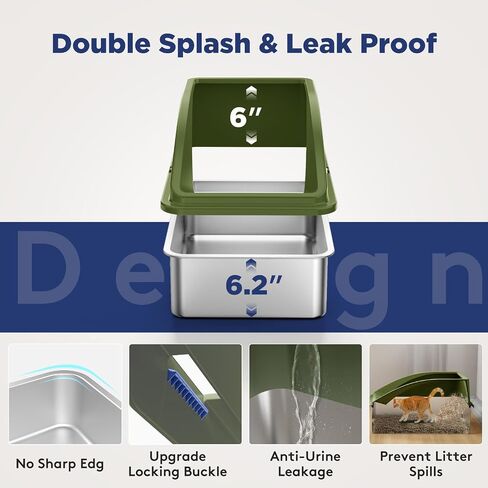 FURTIME Stainless Steel Litter Box with Lid, XL Metal Cat Litter Box for Big Cats, Extra Large Litter Box High Sided, Non-Sticky, Easy to Clean, Anti-Urine Leakage,Include Metal Litter Scoop, Beige in Saudi Arabia