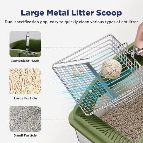 FURTIME Stainless Steel Litter Box with Lid, XL Metal Cat Litter Box for Big Cats, Extra Large Litter Box High Sided, Non-Sticky, Easy to Clean, Anti-Urine Leakage,Include Metal Litter Scoop, Beige in Saudi Arabia