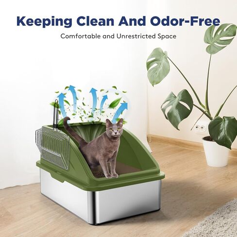 FURTIME Stainless Steel Litter Box with Lid, XL Metal Cat Litter Box for Big Cats, Extra Large Litter Box High Sided, Non-Sticky, Easy to Clean, Anti-Urine Leakage,Include Metal Litter Scoop, Beige in Saudi Arabia