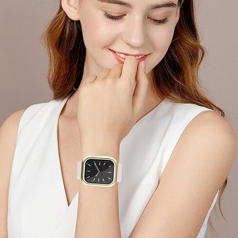 Compatible with Apple Watch Series 10 Case 42mm(2024) with Built-in Screen Protector, Super Thin Bumper Protector PC Hard Cover Shockproof Accessories Matte Frame Compatible iWatch.(Gold, 42mm) in Kuwait