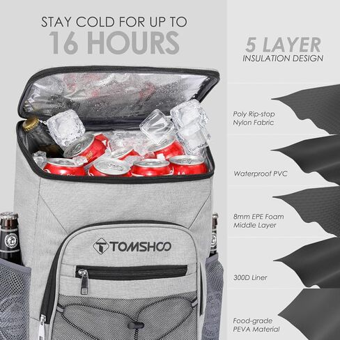 TOMSHOO Cooler Backpack 33 Cans, Lightweight Backpack Coolers Insulated Leak Proof Portable Lightweight Cooler Bag Camping Ice Chest Backpack Hiking, Beach in Saudi Arabia
