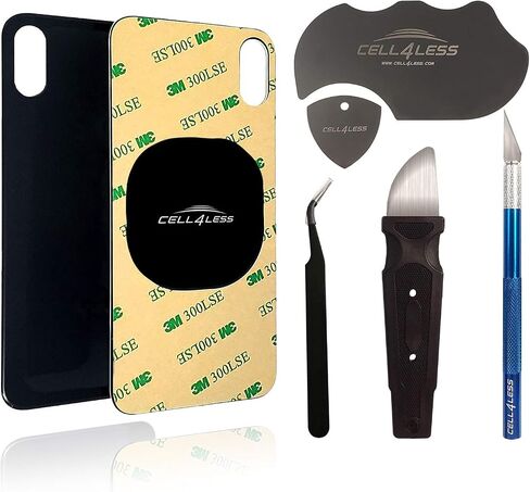 Cell4less Back Glass Compatible with The iPhone Xs Max W/Full Body Adhesive, Removal Tool, and Wide Camera Hole for Quicker Installation NO Logo (Black w/Toolkit) in Saudi Arabia