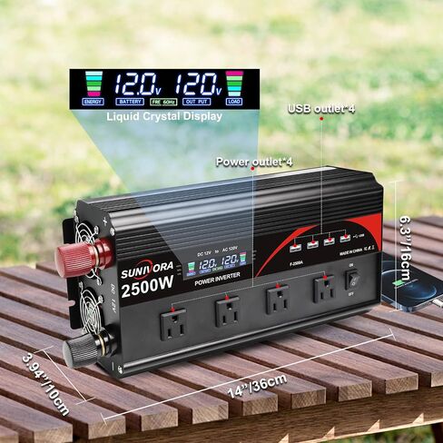 1200 Watt Power Inverter 12V DC to 110V/120V AC 60HZ 2400 Watt(Peak) Inverter Car Power Inverter with 2 AC Outlets & Dual USB Ports for Car Vehicle RV Truck in Saudi Arabia