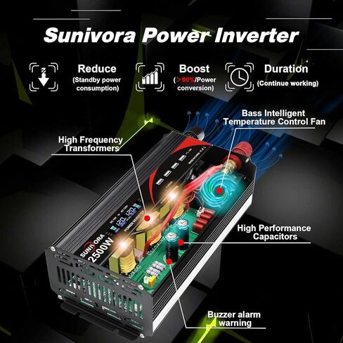 1200 Watt Power Inverter 12V DC to 110V/120V AC 60HZ 2400 Watt(Peak) Inverter Car Power Inverter with 2 AC Outlets & Dual USB Ports for Car Vehicle RV Truck in Saudi Arabia